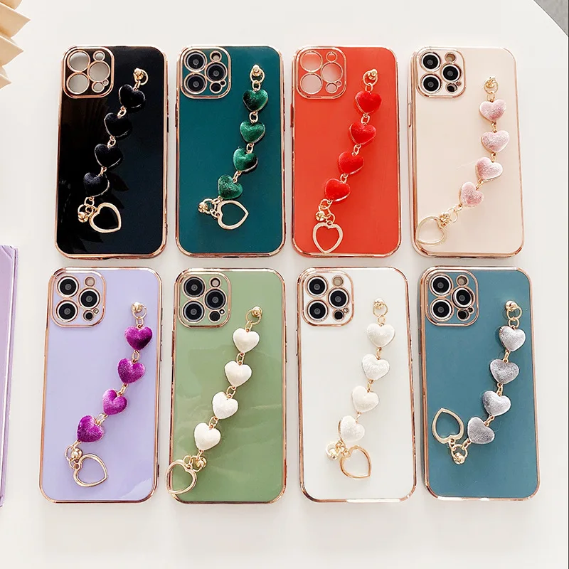 

luxury heart chain bracelet phone case for iphone 13 pro max love heart phone cases