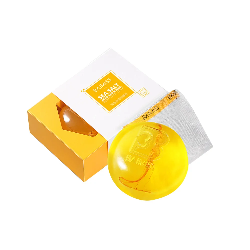 

Skin Whitening Soap Sea Salt Cleansing Natural Acarid Removing Face Soap, Yellow