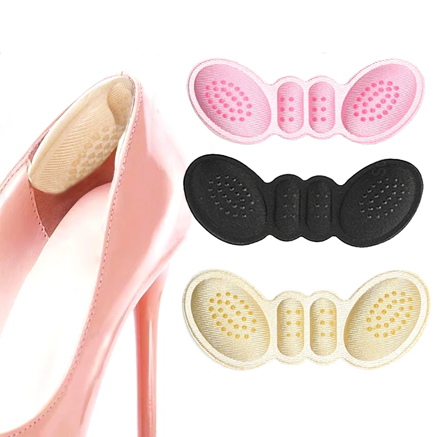 

High Heel Insoles Butterfly Adjust Size Heel Liner Grips Protector Sticker Pad Foot Care Anti Keep Abreast Heel Pads, Black/light pink/beige