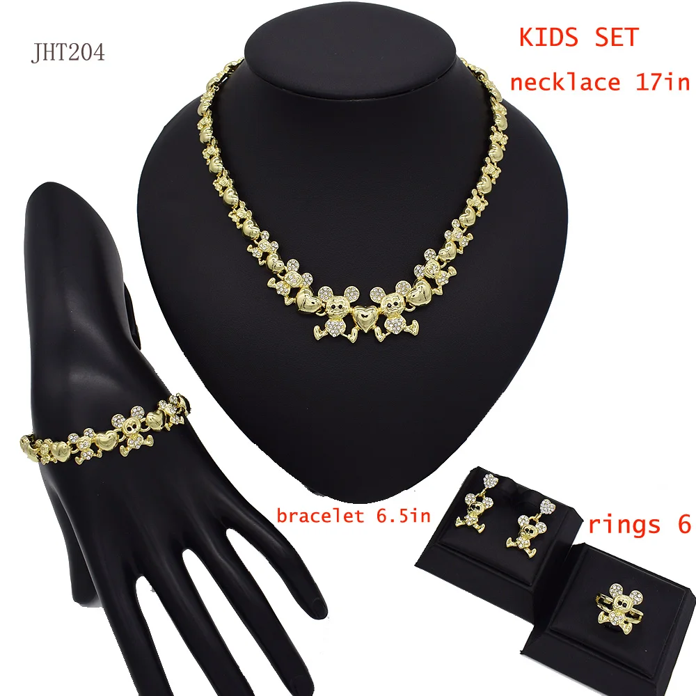 

JHT204 Cute 18K gold-plated children's diamond heart Mickey jewelry set