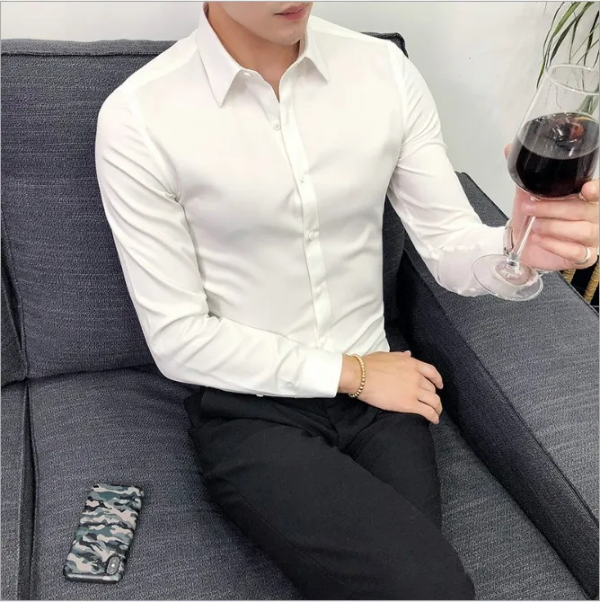 

2021 long-sleeved white shirt men's work casual formal wear Korean style trendy handsome shirt