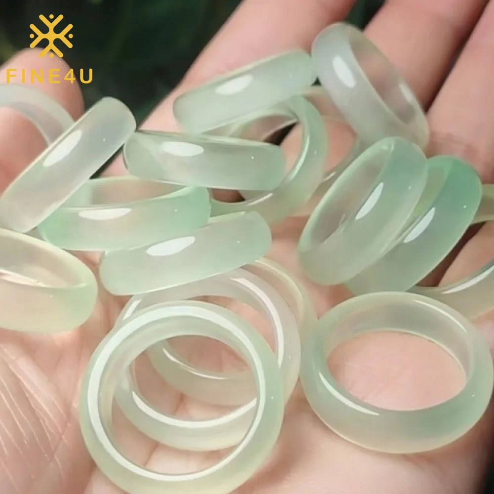 

Wholesale New Simple Women Men Jewelry Stackable Gemstone Agate Natural Stone Green Jade Ring