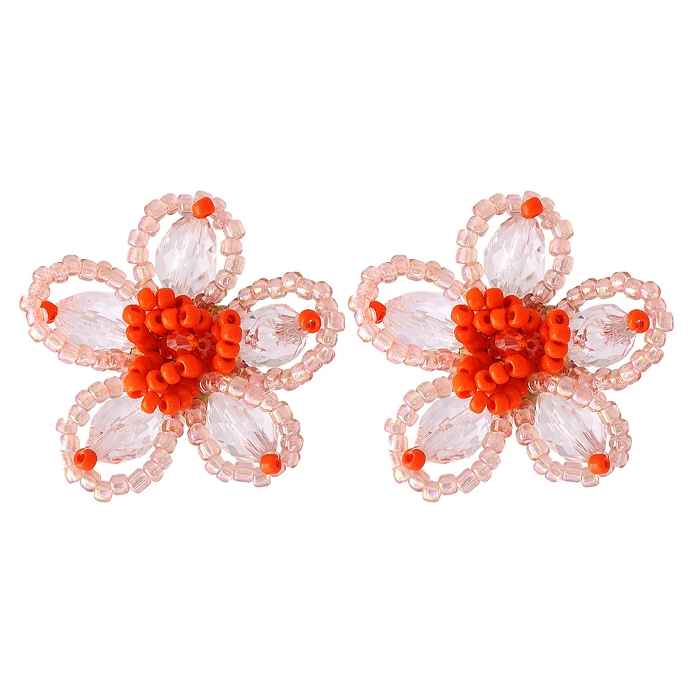 

New Design Transparent Beads Gold Plated Daisy Earrings Korean Flower Shaped Colorful Rice Bead Acrylic Earrings For Gift
