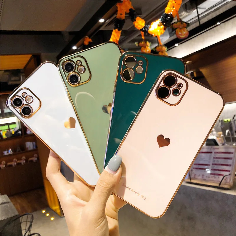 

Electroplated love heart Phone Case For iPhone 12Pro 12 11 Pro Max XR XS X XS Max 7 8 Plus Shockproof Protective Back Cover