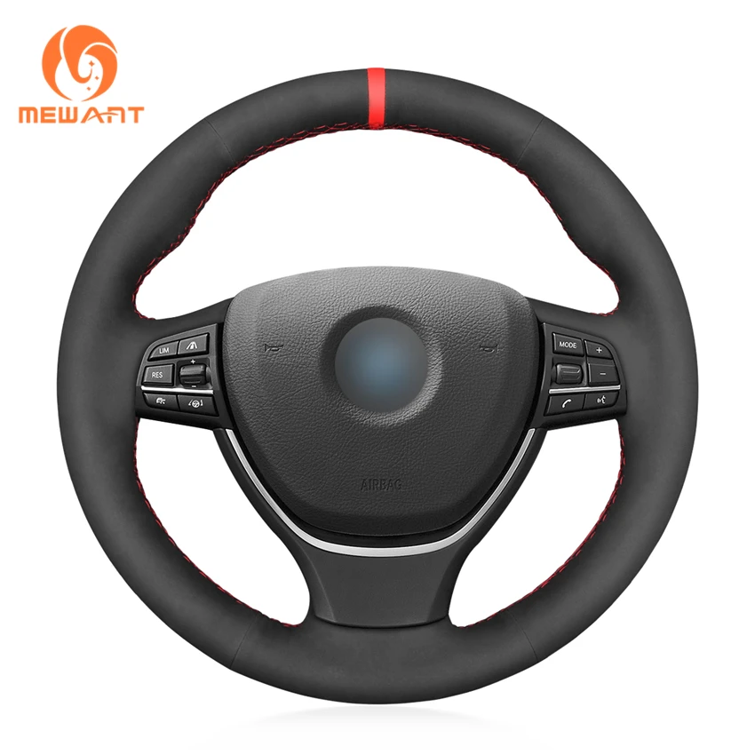 

MEWANT For BMW 5 Series F10 F11 F07 6 Series F12 F13 F06 7 Series F01 F02 Black Suede Steering Wheel Cover Wrap Hand Sewing