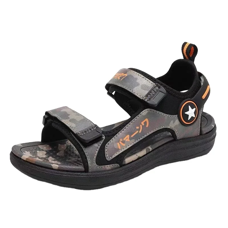 

2021 new Children outdoor beach sandals boy kids PU leather hiking sandal shoes for kids non-skid summer sandals boy, Blue,red,grey