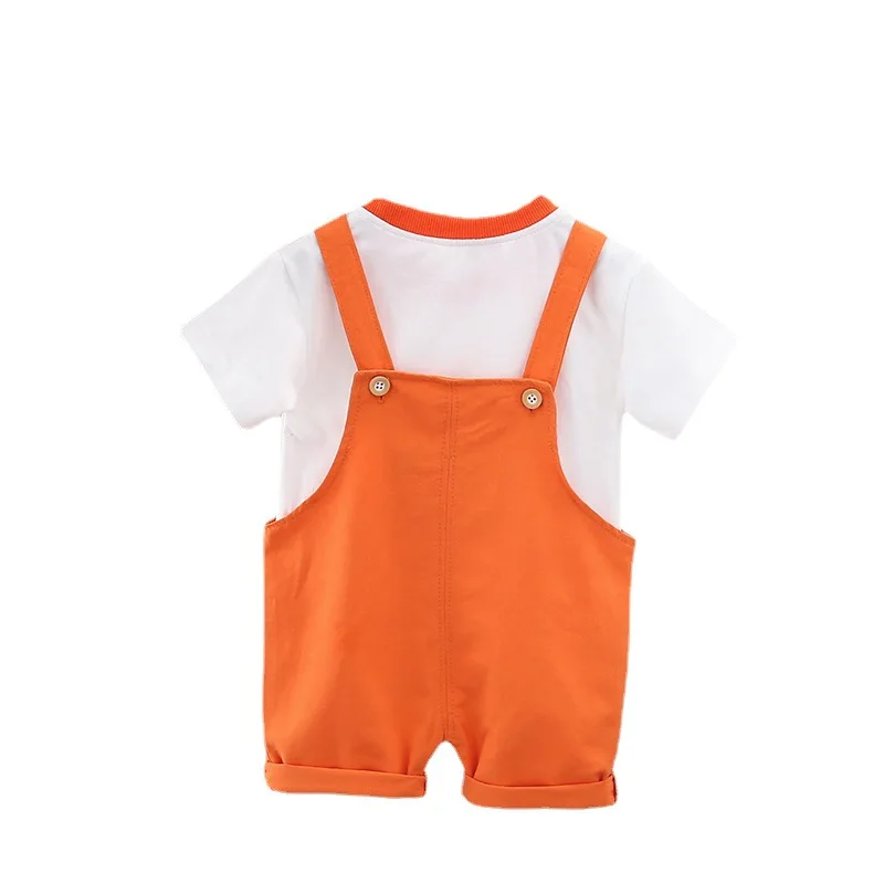 

2021 new children's two-piece suit Korean version of the baby summer boy cartoon children's summer short-sleeved boys sets, Beige,pink,orange