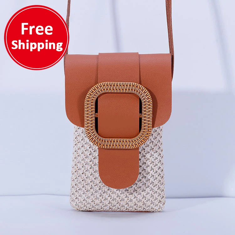 

INS summer girls PP transparent touch screen straw woven one-shoulder diagonal mobile phone purse shoulder handbag for girls, Multi