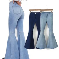 

2019 Wholesale Bell Bottom Denim Trousers High Waist Women Flared Jeans Pants