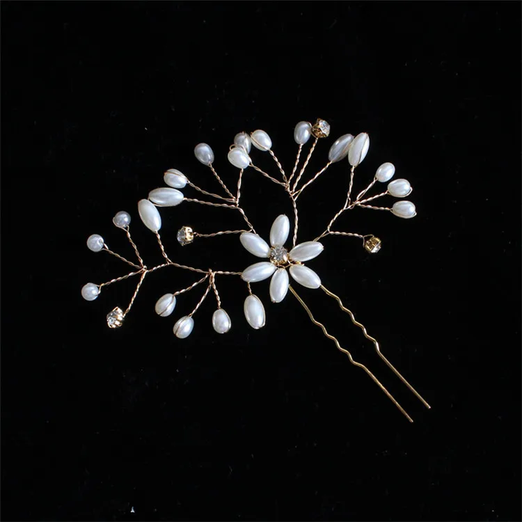 

U Shaped Pearl Hair Pins Clips Pieces Accessories Barrettes Rhinestone Pearl Flower Wedding Bridal Hair Side
