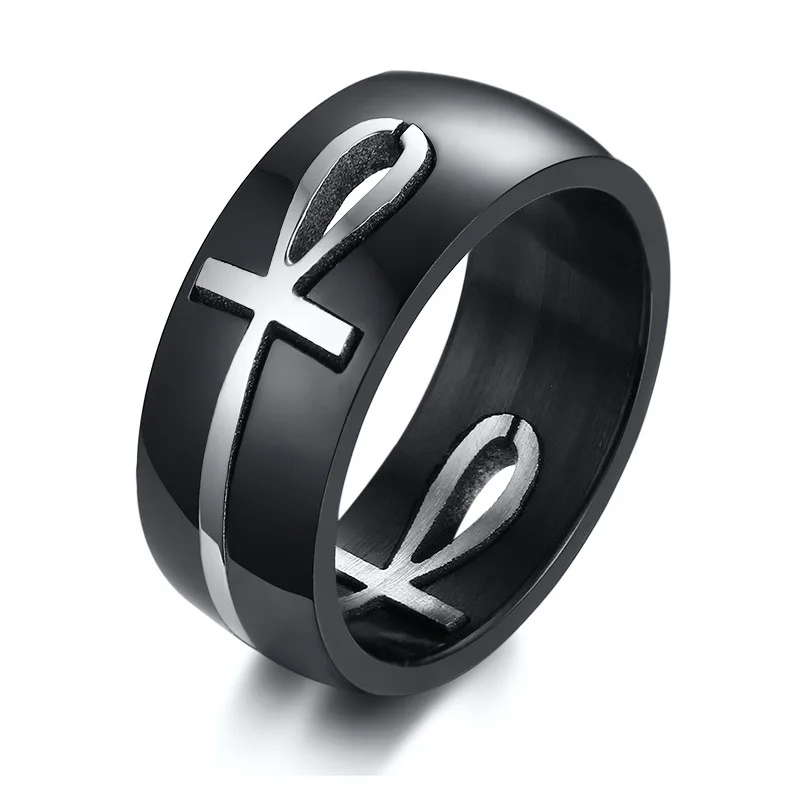 

CJ-R307 Stainless Steel Antique Egyption Cross Black Ankh Ring for Men, As picture