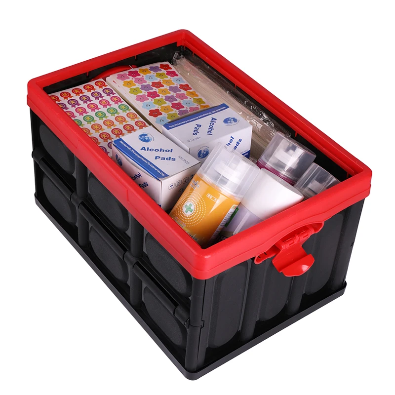

28L Lidded Storage Bins Collapsible Storage Box Crates Plastic Tote Storage Box Stackable Folding Utility Crates Black color