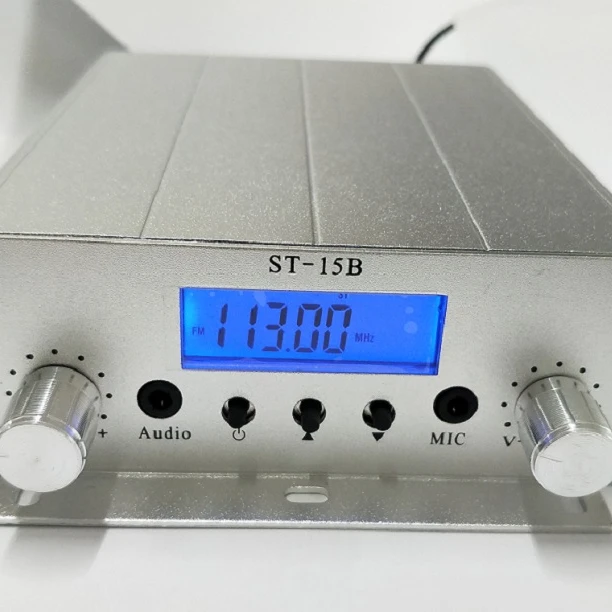 

15W FM broadcast transmitter ST-15B V3 TNC stereo PLL fm radio broadcast station with 76MHz-113MHz, Silver