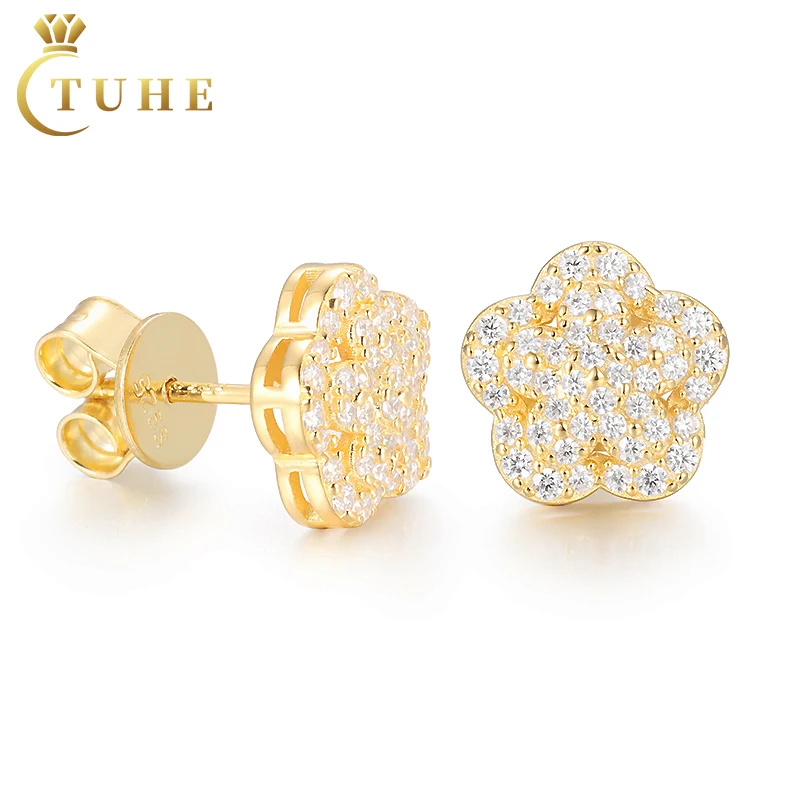 Pass Diamond Tester 925 Sterling Silver Fine Jewelry Luxury Gold Plated Vvs Moissanite Jewellery Diamond Stud Earrings