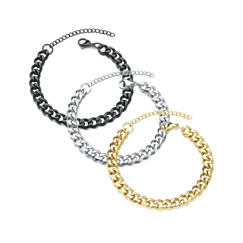 

Dropshiping New Trendy Cuban Chain Men Bracelet Classic Stainless Steel 3/5/7mm Width Chain Bracelet For Men Women Jewelry Gift
