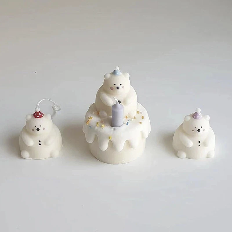 

Creative ins cute bear mini candle moulds diy making cement gypsum soy wax aroma candle silicone molds, Random