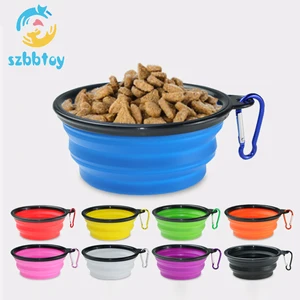 Image of Silicone collapsible dog bowl plastic feeder pet cat food foldable travel dog bowl
