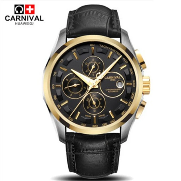 

CARNIVAL 8659 Men Luxury Automatic Mechanical Wristwatches Fashion Leather Strap Watch Waterproof 100M Clock Relogio Reloj