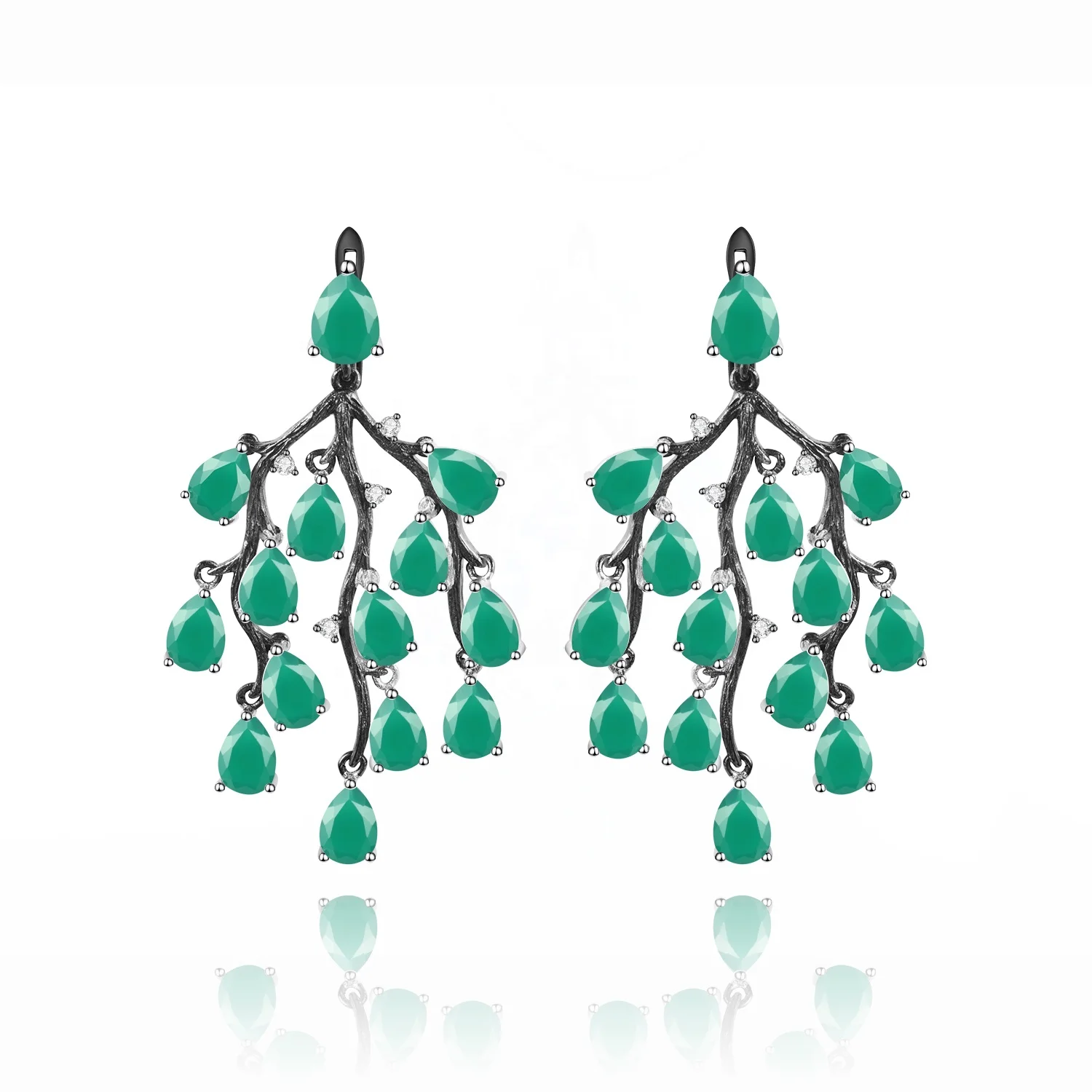 

Abiding Natural Green Agate Gemstone Branches Jewelry 925 Sterling Silver Luxury Drop Chandelier Earrings Women For Wedding