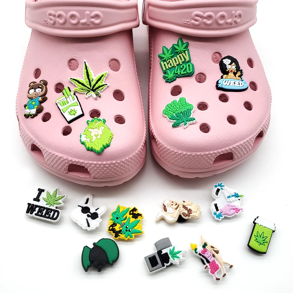 

Soft Rubber PVC Croc Charms 36 Styles Designer Croc Charms Luxury Hemp Leaf Series Shoe Decorations, Accept customized