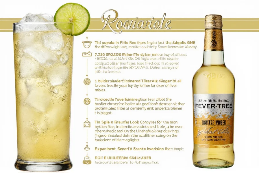 Fever-Tree Ginger Ale bottle next to cocktail ingredients showing natural ginger root and citrus fruits