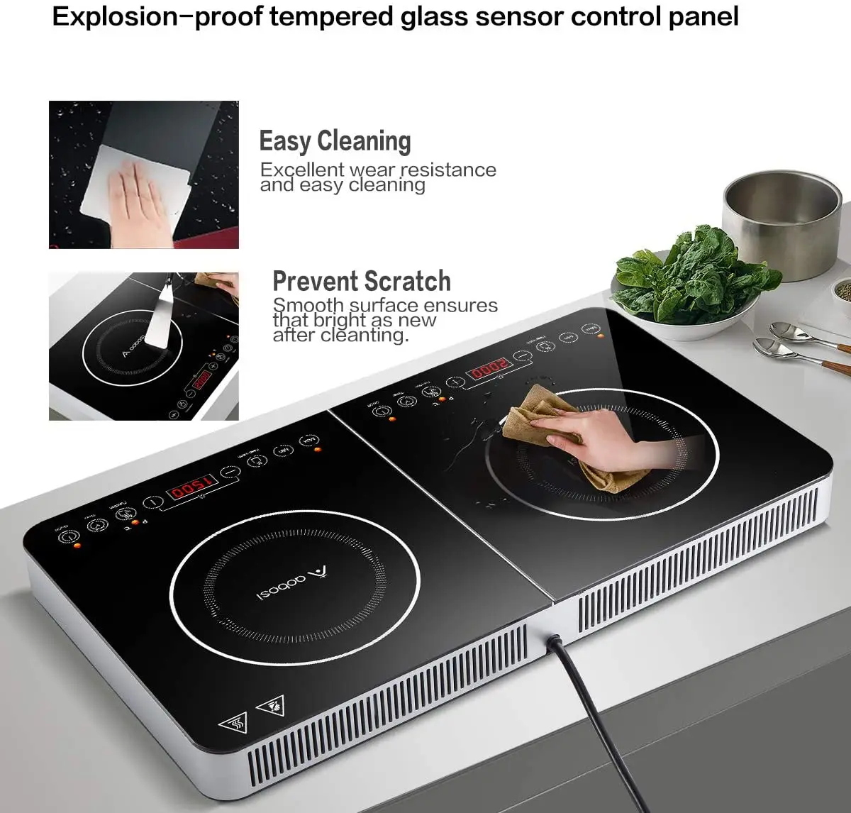 Aobosi Double Induction Hob,Portable Hob Induction Cooker Induction