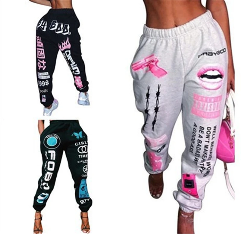 

Women Bottoms Pants Cartoon Prints Women Sweatpants 2021 New Spring Fall Casual Pants for Woman Harem Jogging Sweat Pants, As picture