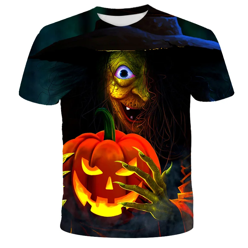 

Evil Witch Pumpkin design 3DT Shirt sublimation print round neck short sleeve hoodie