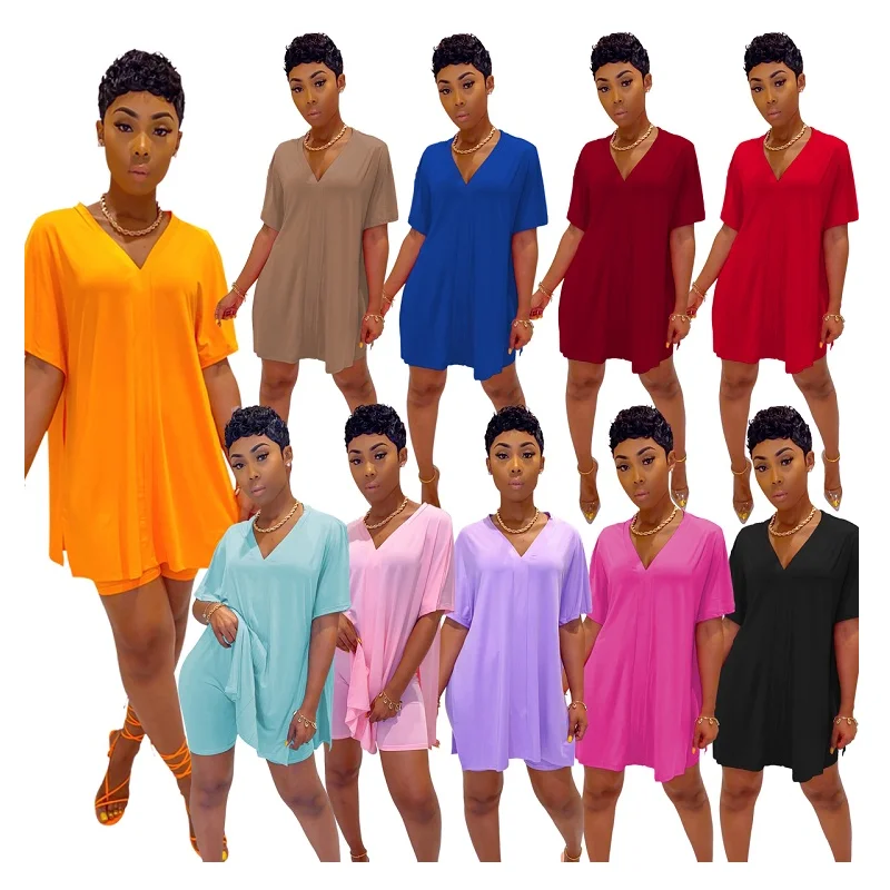 

Fashion V Neck Lounge Sets Women Casual Solid Color Split Tops Co ord Set Women Shorts 2 Piece Set Women Outfits, Pink, orange, red, purple, black, rose......