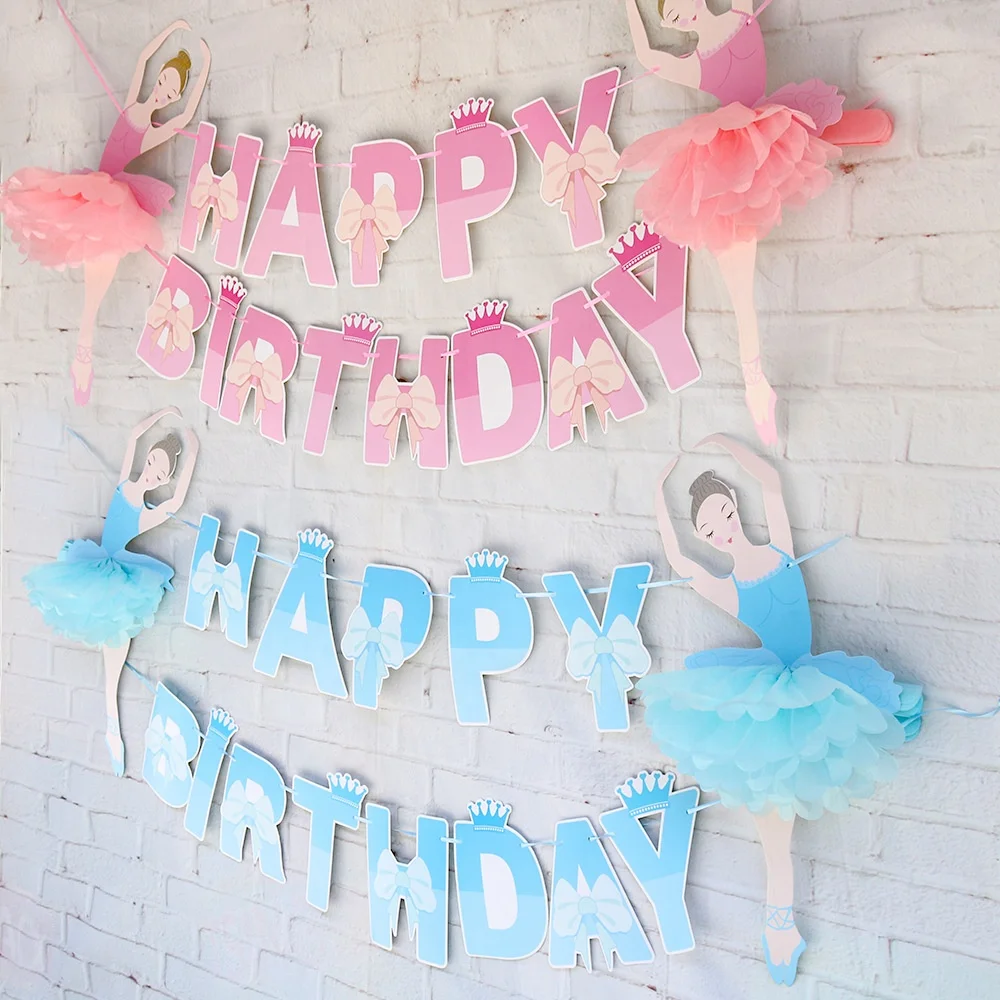 Ballet Girl Happy Birthday Garland Diy Paper Banner Hanging Party Flags