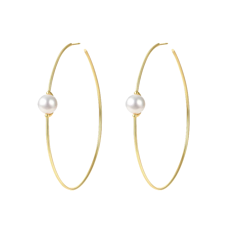 

Charare 18k gold plated shell pearl large hoop earrings, Gold & white (customizable color)