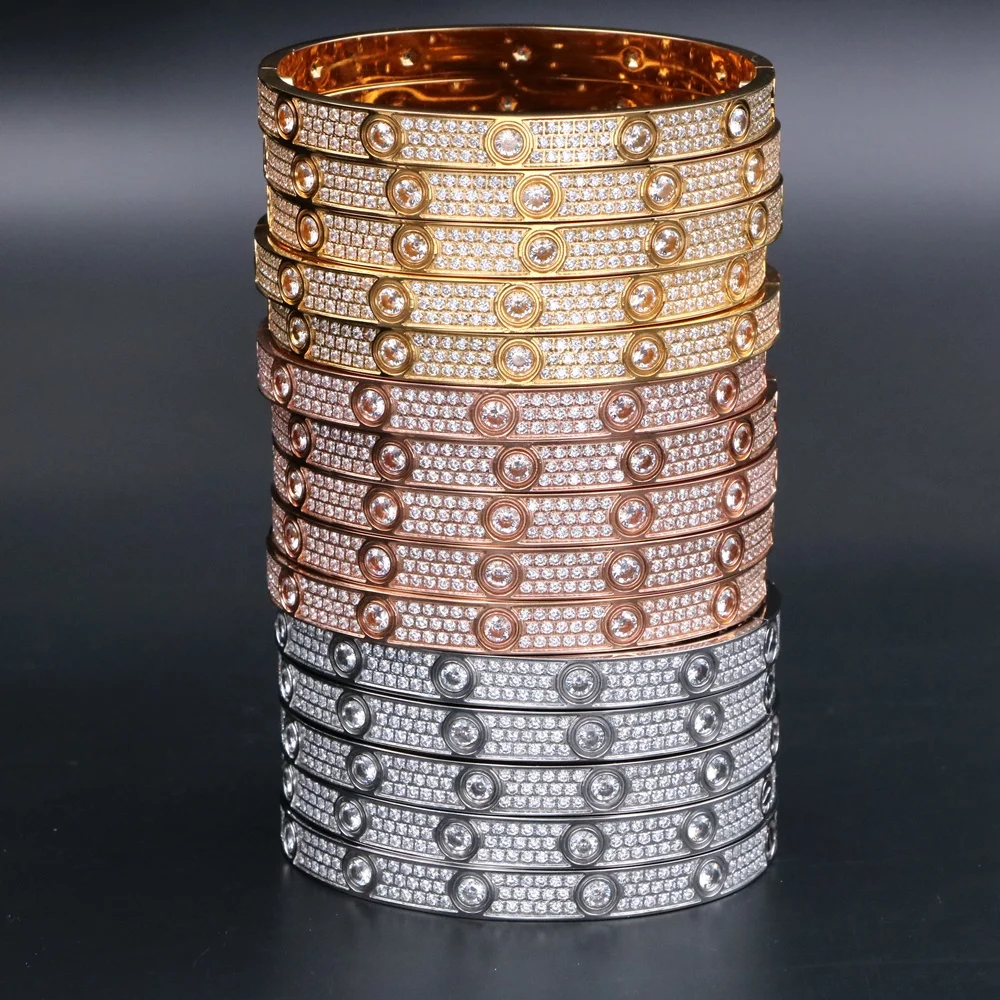 

Mister Jewelry Stainless Steel Bling Bling Men Love Screw Diamond Bangle Bracelets, Yellow gold/ rose gold / white rhodium / black rhodium