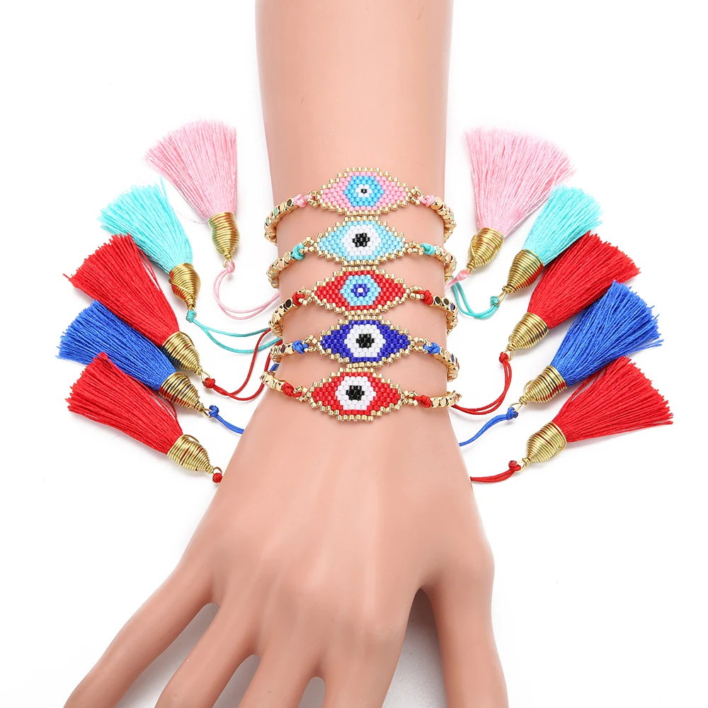 

Go2boho Red Evil Eye Charm Beaded Bracelets For Women Tassel Boho Fashion Handmade Jewelry Gold Plated Beads FriendshipJewellery