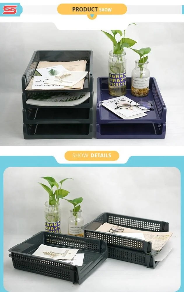 
plastic storage organizer office desk file tray with customizable logo 