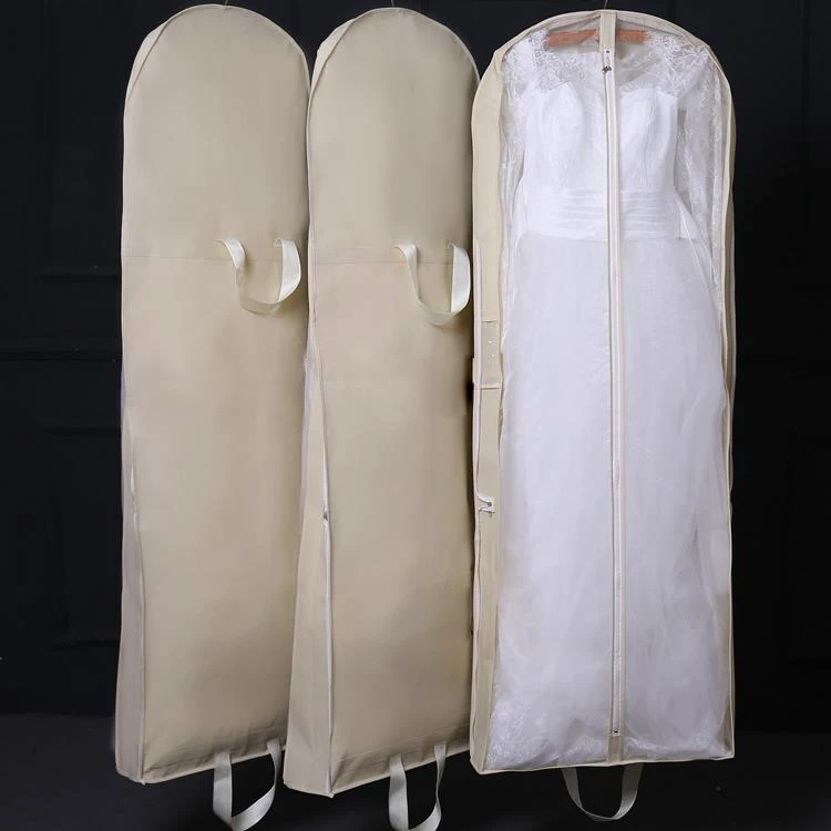 

customized logo clear organdy cover non woven bag foldable large space wedding dress bag portable garment dustproof bag, White/ivory,custom