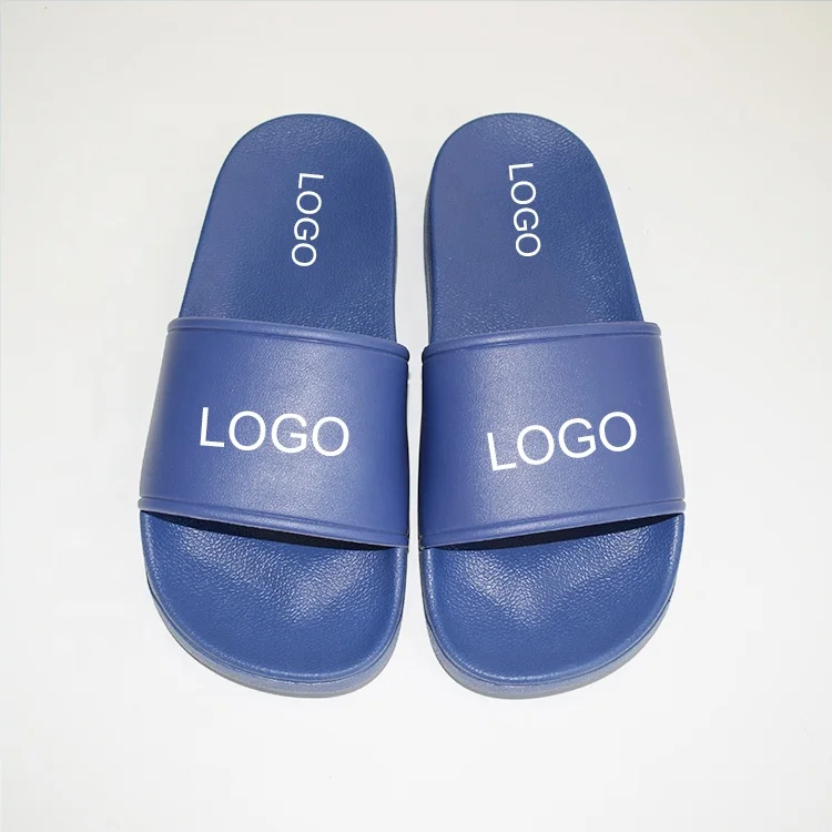 

China Shoe Manufacturing summer Custom Logo navy blue color Shoes Wholesale Sandals Flat Slides Footwear for Women