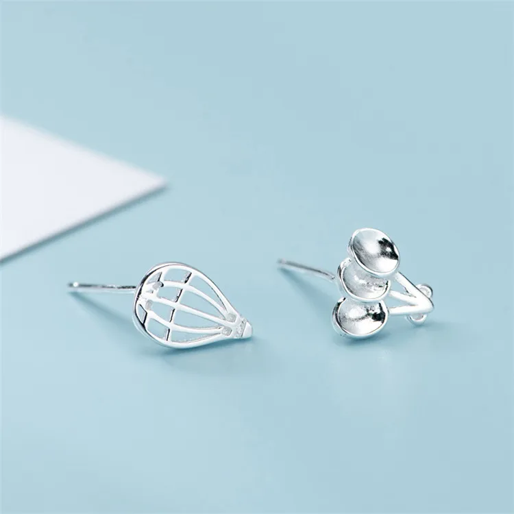 

Cute Tiny Brushed Balloon Silver Earrings 925 Sterling Silver Hot Air Balloon Stud Earrings, As picture