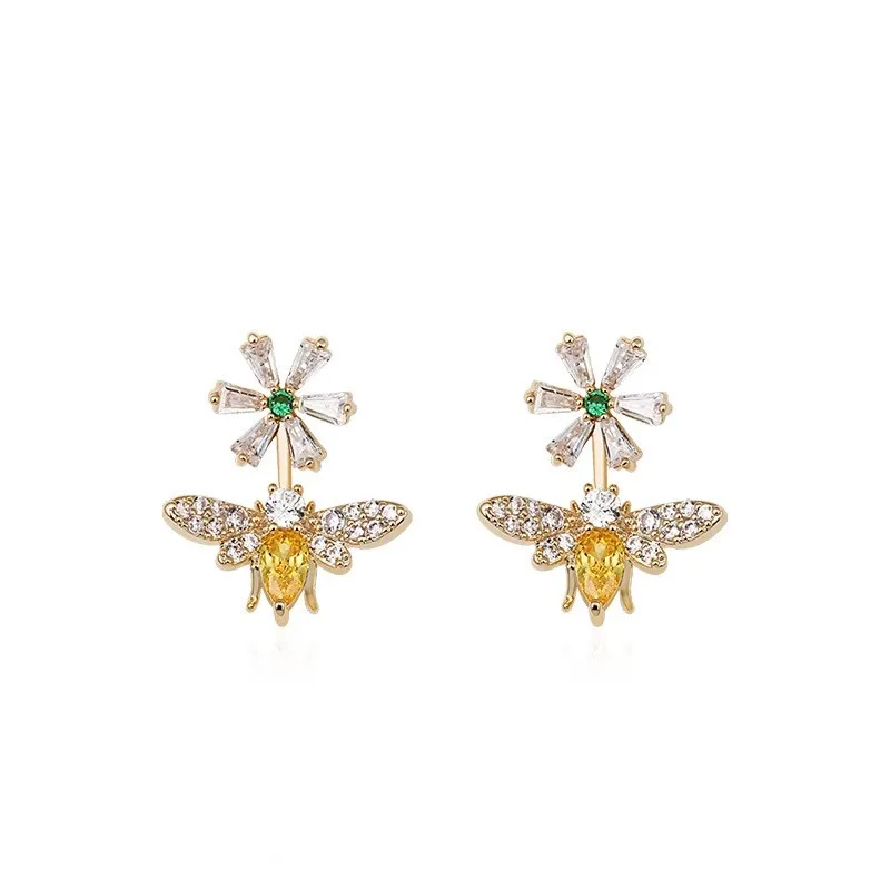 

Hot-Selling Cute Flower Bee Stud Earrings Cubic Zirconia Sparkle Female Earrings