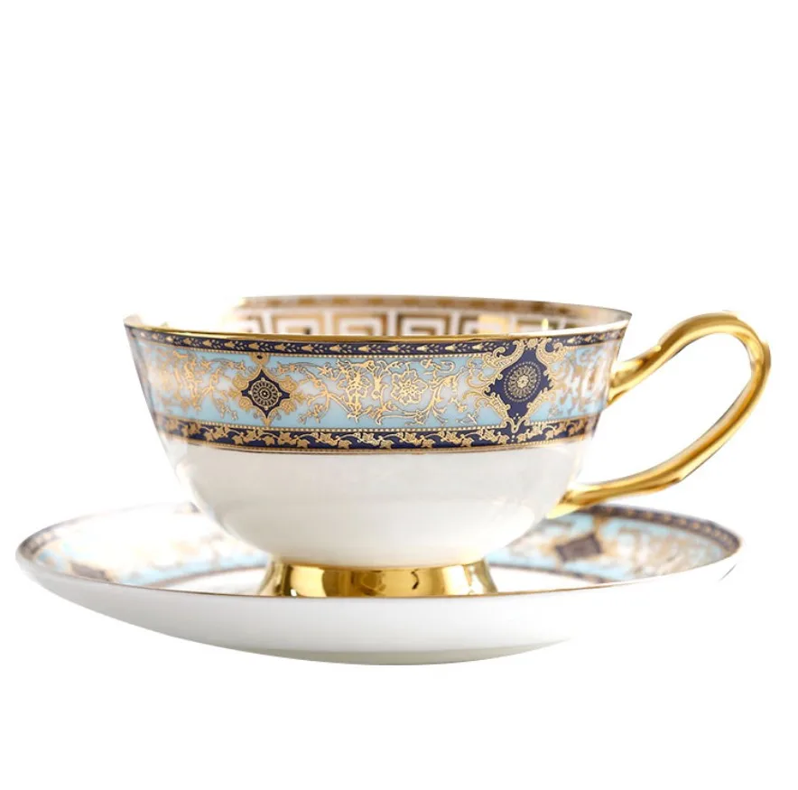 

CCM-123 Wholesale Bone China Golden Handle Teacup Ceramic Tea Cups Saucers Sets, Customized