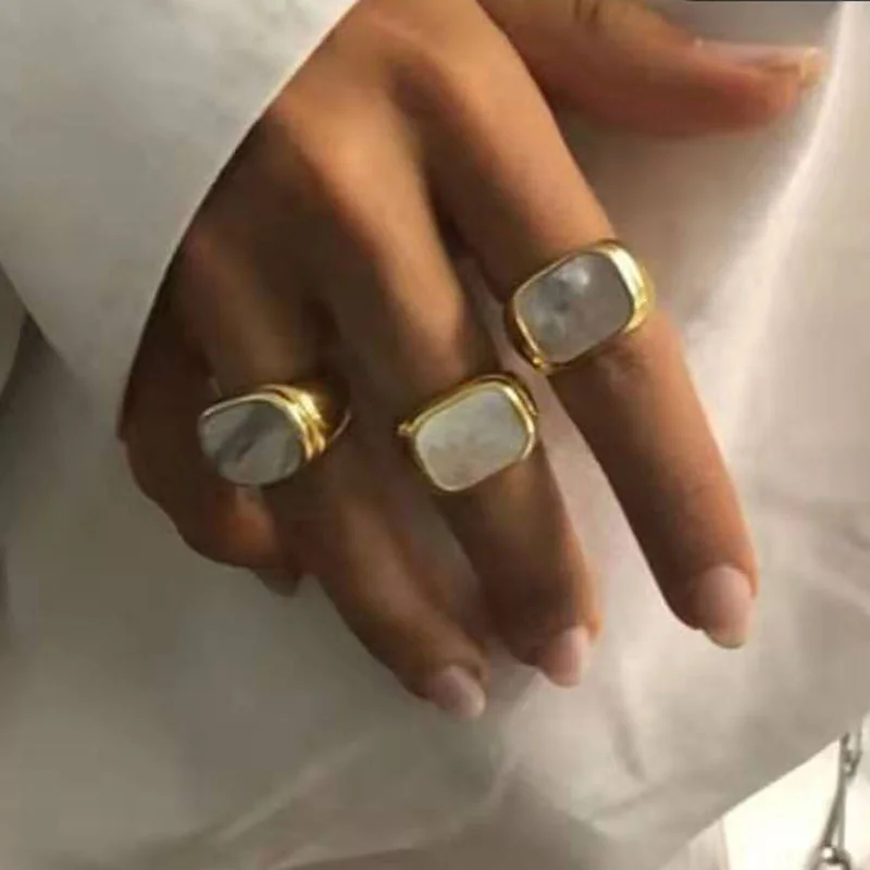 

Wholesale Titanium Steel Gold Ring Flat Female Ins Ring Trendy Big Woman Shell Ring