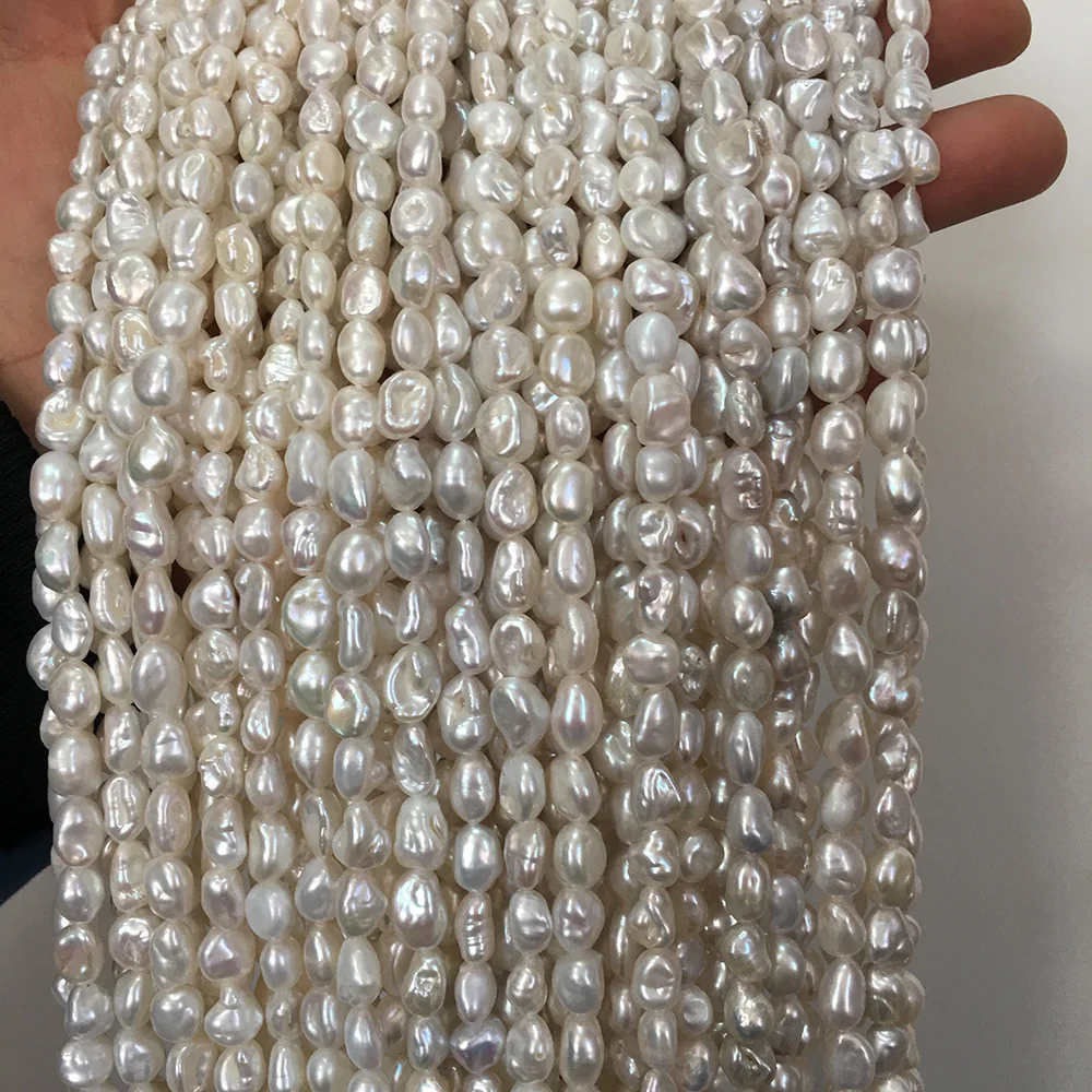 

37 CM 6-8 mm natural pearl keshi baroque loose pearl wholesale freshwater pearl in strand good quality one strand 46 pcs
