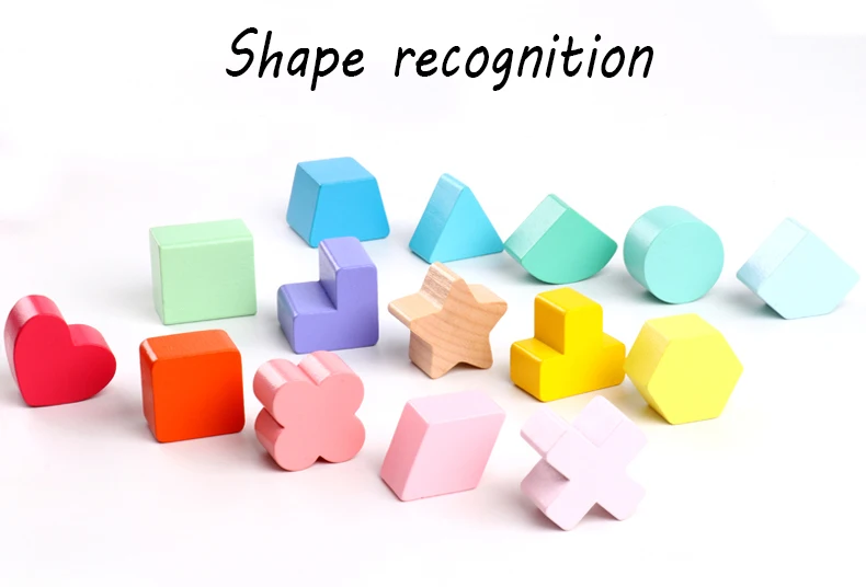 Kids Toys Wooden Shape Sort Geometric Shapes Building Blocks Matching ...