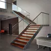 Stylish Solid Wood Thread Straight Stair Double Plate Beam Staircase Design
