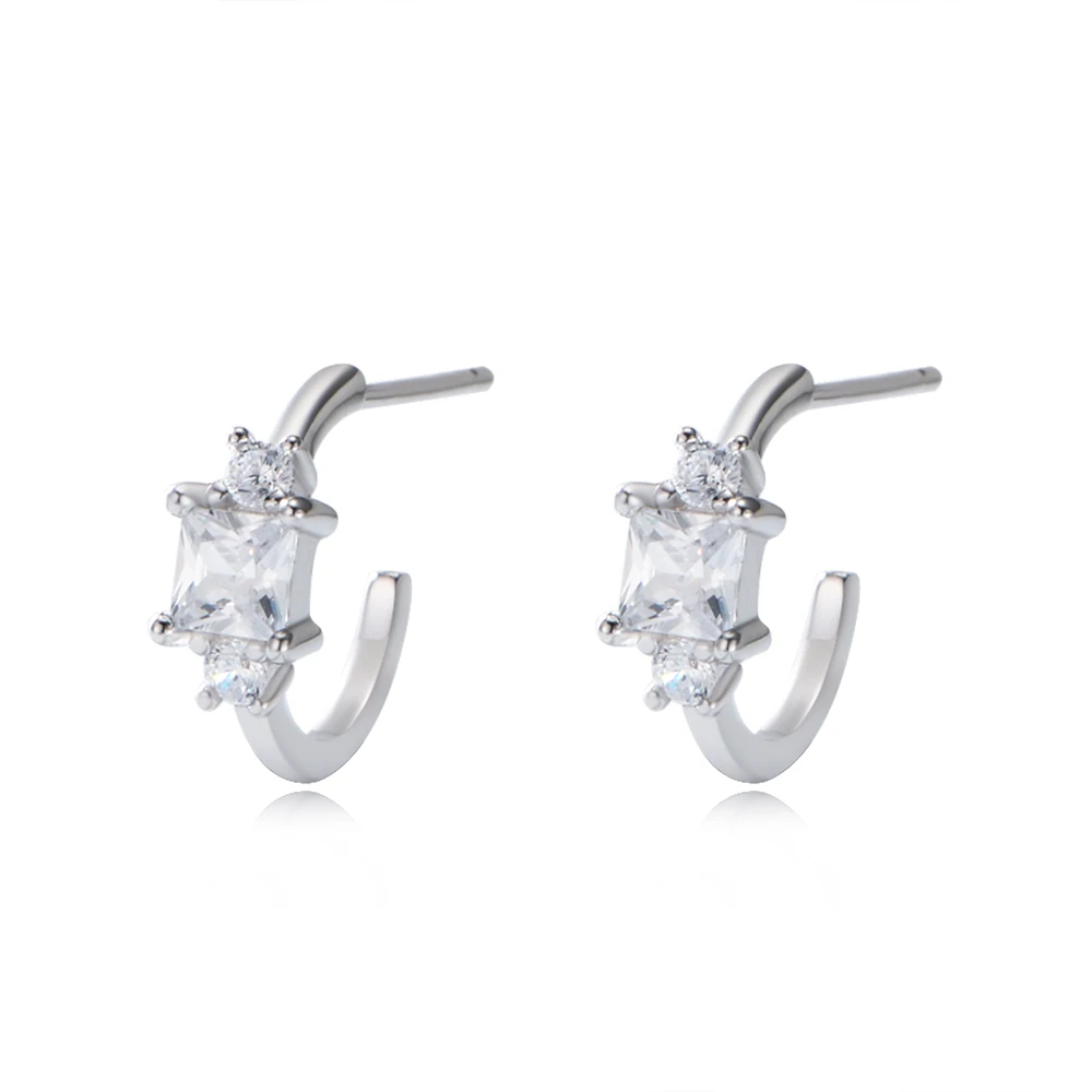 

Peishang Wholesale Cuff Rhodium Plated Round Princess Cut CZ Claw Set Earrings 925 Sterling Silver Jewelry