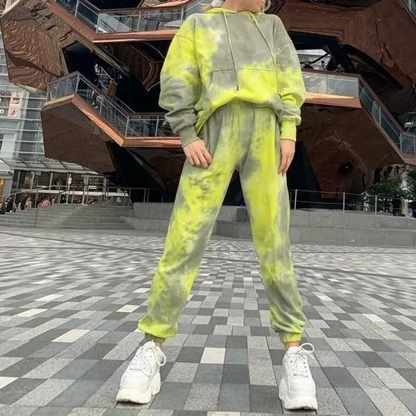

China factory wholesale hoodies and jogger womens tie dye tracksuits sets