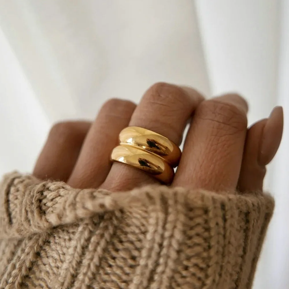 

Tarnish Free Double layer Stainless Steel PVD Gold Plated Women Ring