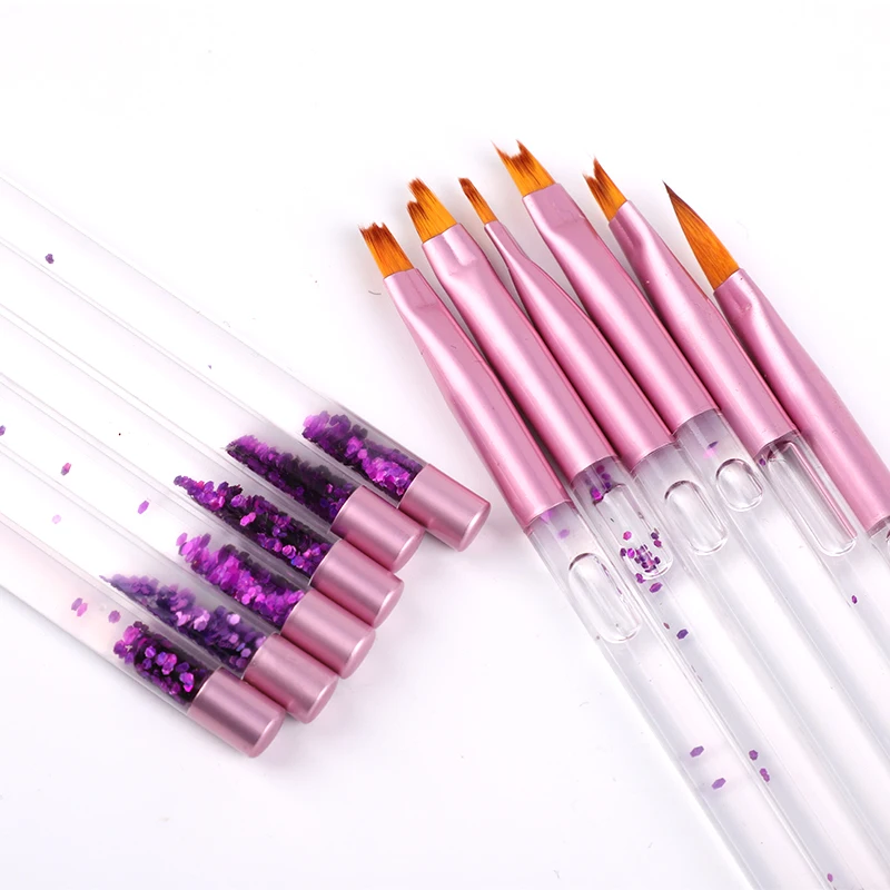

12pcs Oil Handle Petal Pen Nylon Hair Acrylic Nail Art Brush Set, Pink