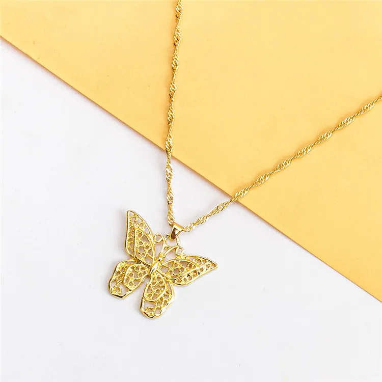 

New Alloy Butterfly Hollow Double Metal Butterfly Pendant European Pendant Butterfly Necklace, As shown