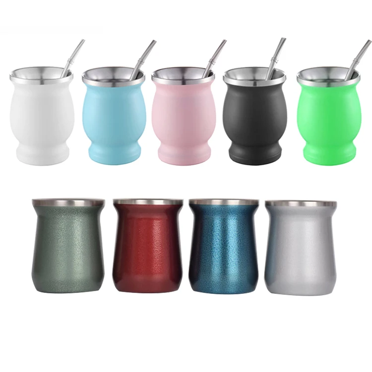 

Wholesale 8oz Argentine Yerba Mate 304 Stainless Steel Double Wall Gourd Yerba Mate Cup With Straw, Based pantone color number