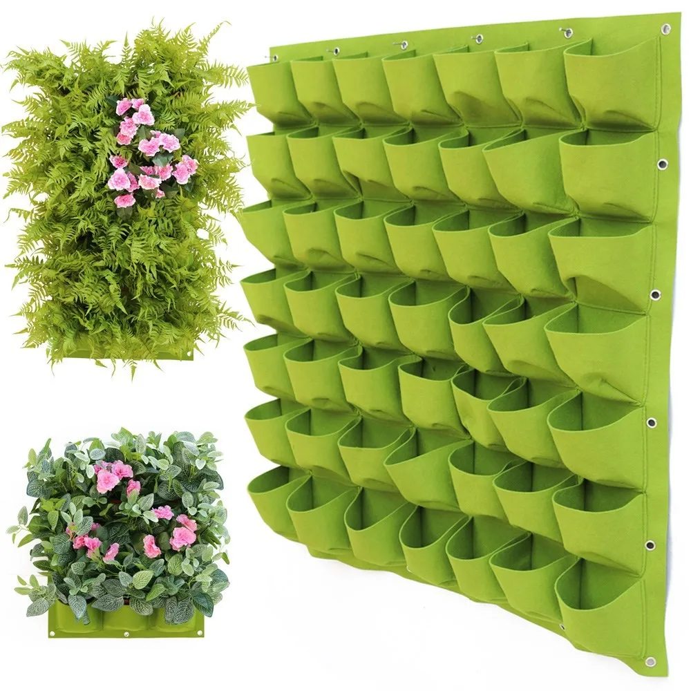 

A3763 Garden 8*8 Pockets Solid Hop-pocket Bag Fabric Growing Bags Hanging Wall Felt Grow Seedling Bag, Green